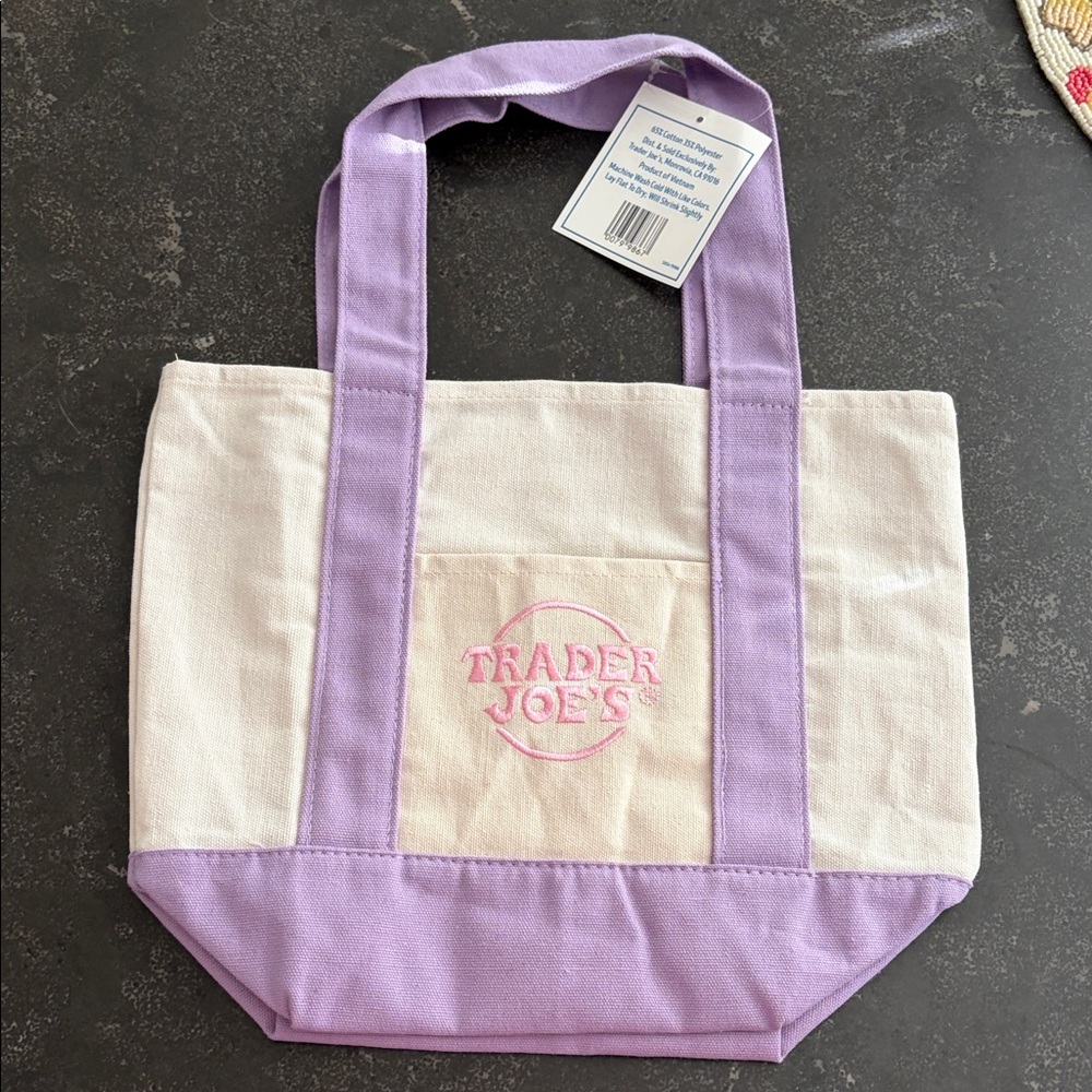 Trader Joe’s Mini Pastel Canvas Tote Bag - Lavender & Cream - Picture 4 of 4